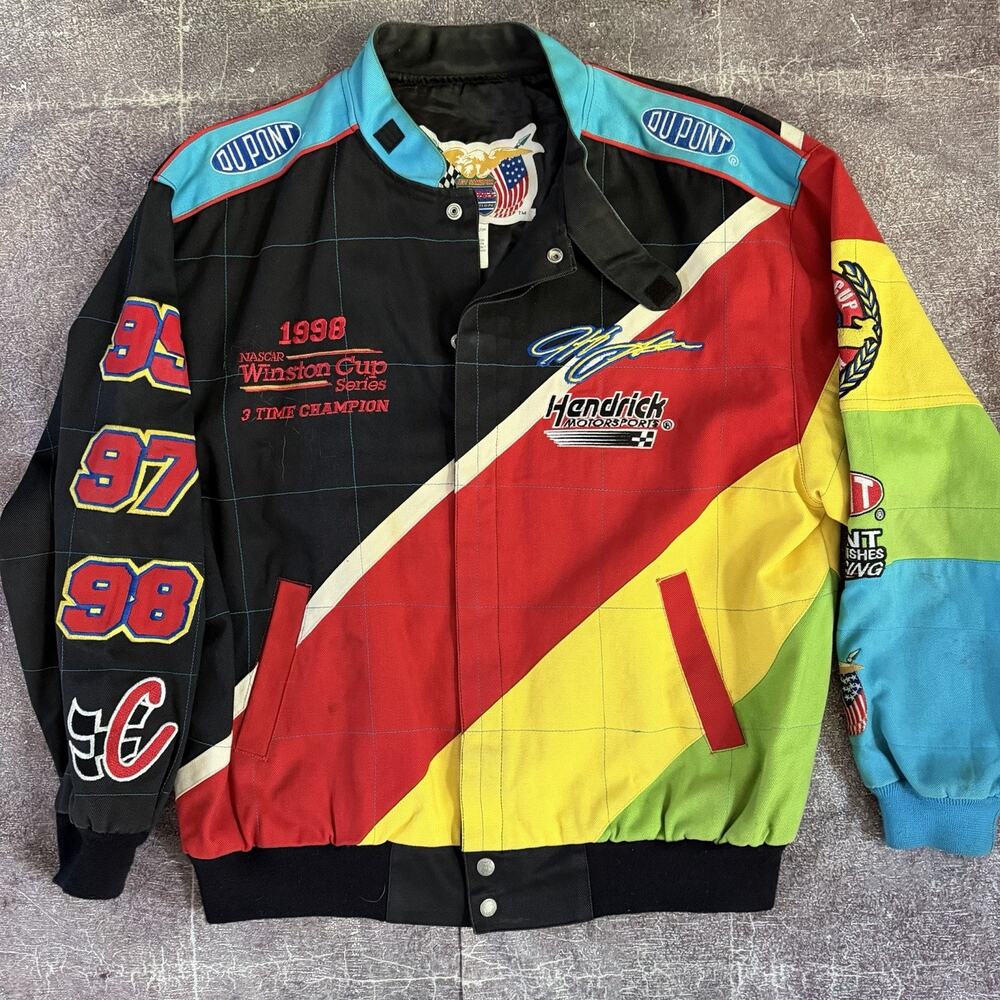 Men's Vintage 90s Jeff Hamilton Jeff Gordon NASCAR Champion Rainbow Jacket Sz XL